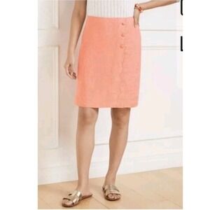 Talbots Scallop Wrap Linen Skirt Coral Size 14 NWT $109